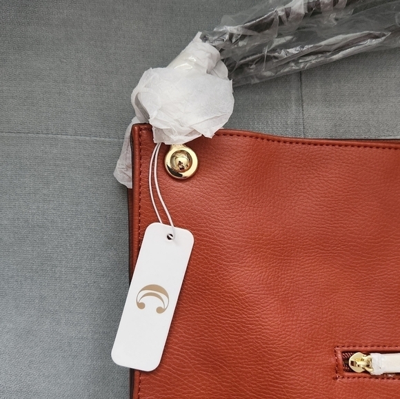 Charming Charlie Zipper Tote Bag Dark Orange With Gold Tone Accents - Picture 10 of 10